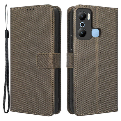 For Infinix Hot 20 Play 4G Diamond Texture PU Leather Wallet Cover Stand Smartphone Case