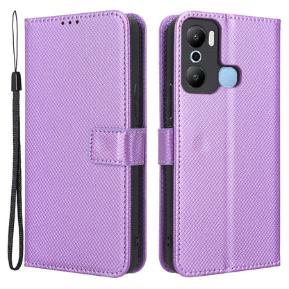 For Infinix Hot 20 Play 4G Diamond Texture PU Leather Wallet Cover Stand Smartphone Case