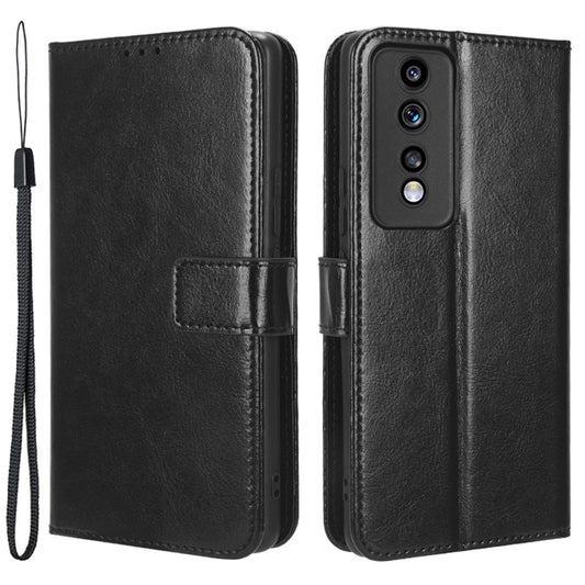 For Honor 80 GT 5G Crazy Horse Texture Wallet Stand Case Scratch Proof PU Leather Phone Cover with Strap