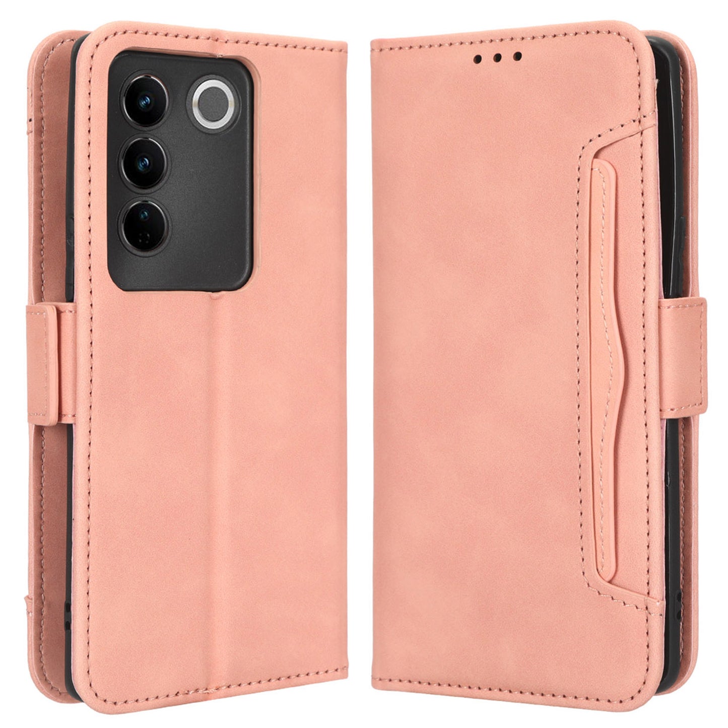 For vivo S16 / S16 Pro / V27 / V27 Pro PU Leather Phone Cover Multiple Card Slots Stand Wallet Shock-absorbing Phone Case