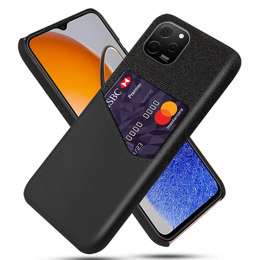 For Huawei nova Y61 4G Card Slot Phone Shell Cloth Texture Phone Case PU Leather Coated Hard PC Phone Cover
