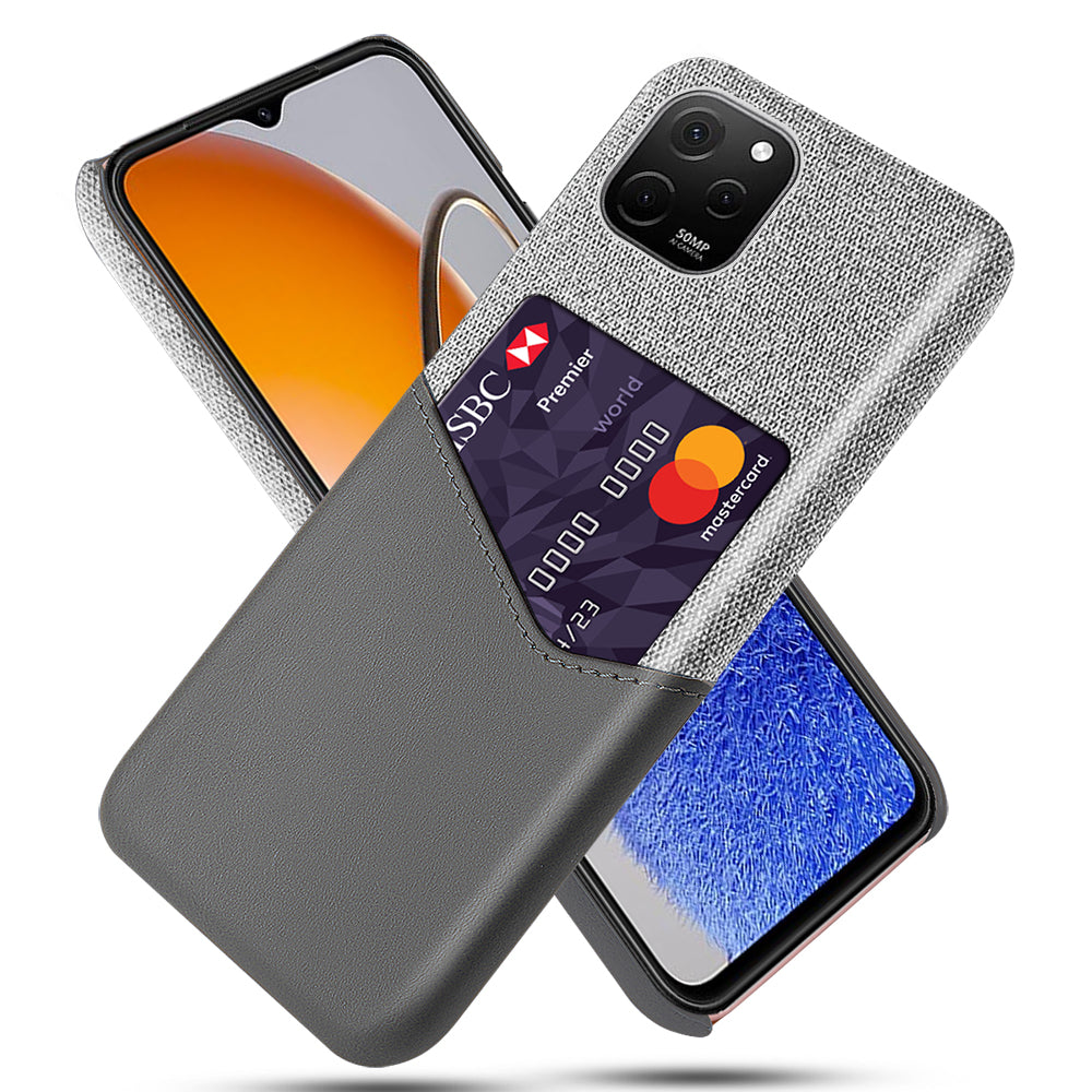 For Huawei nova Y61 4G Card Slot Phone Shell Cloth Texture Phone Case PU Leather Coated Hard PC Phone Cover