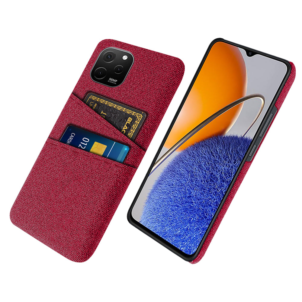 For Huawei nova Y61 4G Anti-Dust Cloth Texture Phone Back Cover Cellphone Protective Case with 2 Card Slots