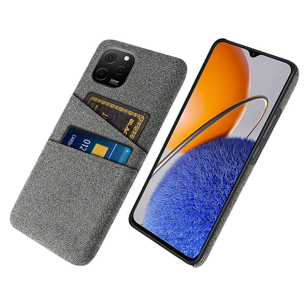 For Huawei nova Y61 4G Anti-Dust Cloth Texture Phone Back Cover Cellphone Protective Case with 2 Card Slots