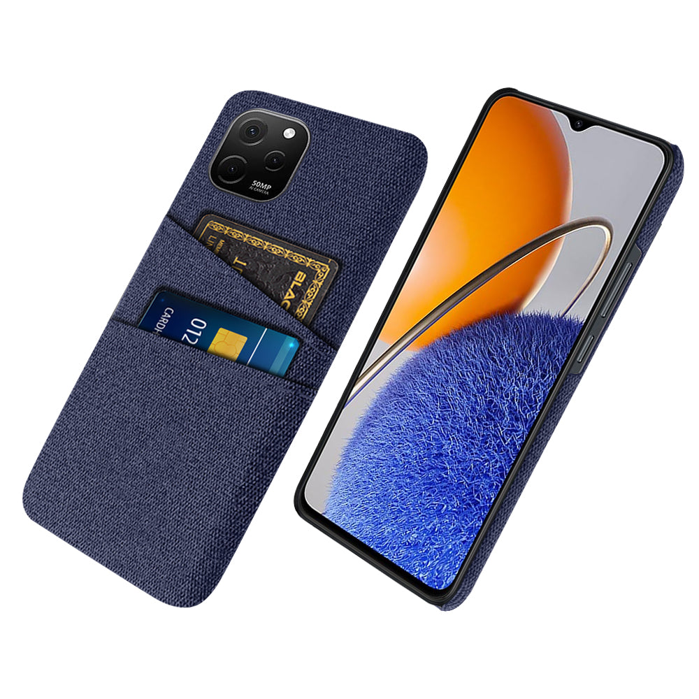 For Huawei nova Y61 4G Anti-Dust Cloth Texture Phone Back Cover Cellphone Protective Case with 2 Card Slots