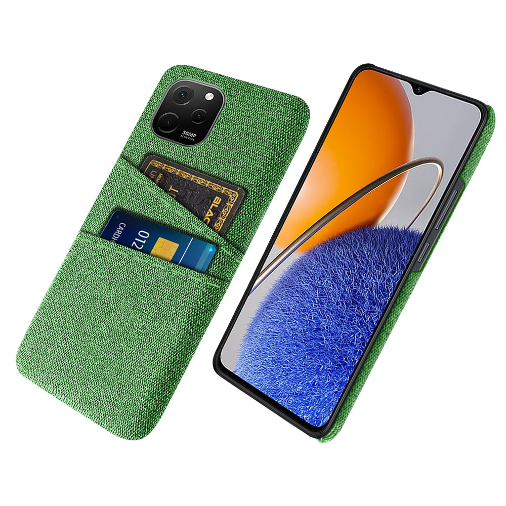 For Huawei nova Y61 4G Anti-Dust Cloth Texture Phone Back Cover Cellphone Protective Case with 2 Card Slots