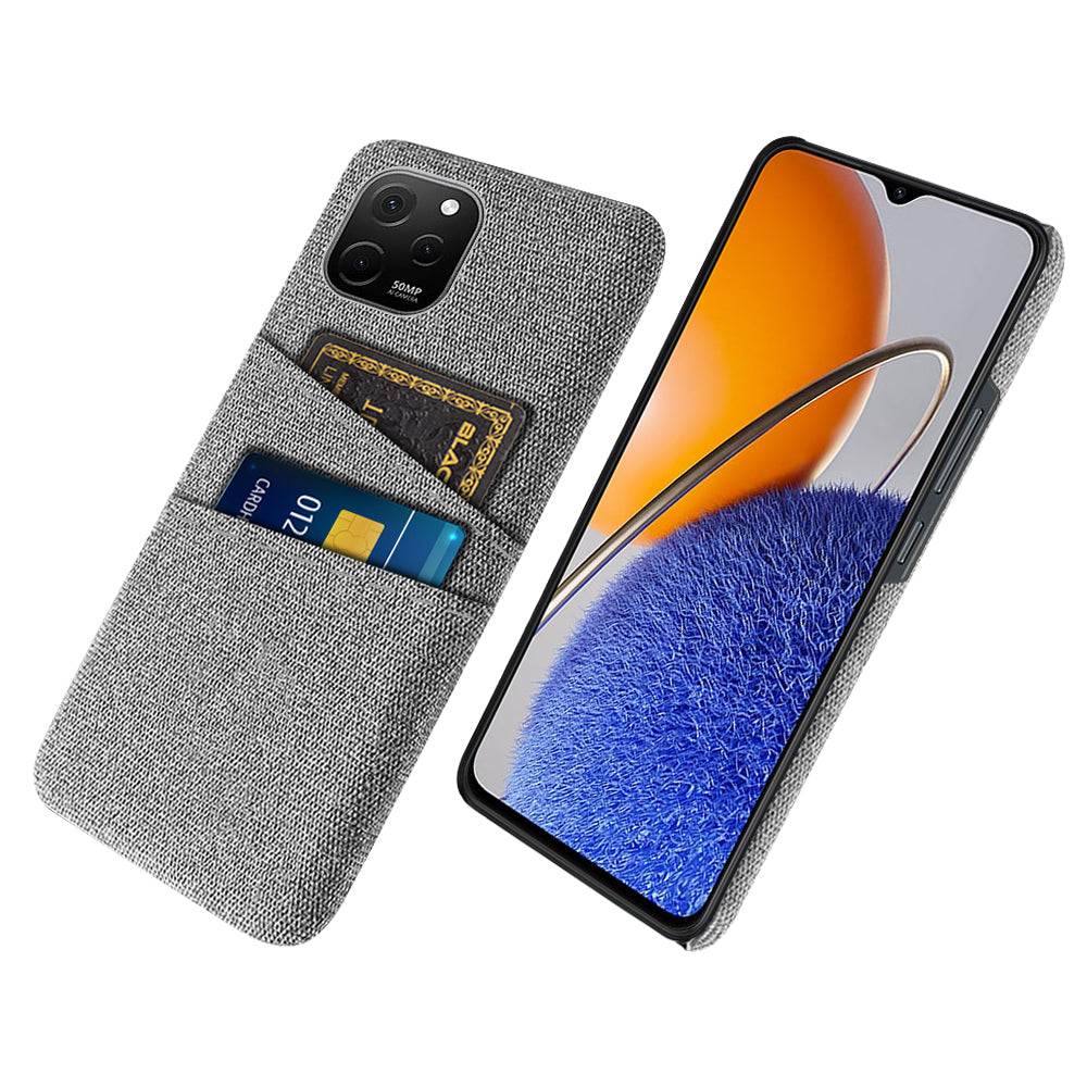For Huawei nova Y61 4G Anti-Dust Cloth Texture Phone Back Cover Cellphone Protective Case with 2 Card Slots