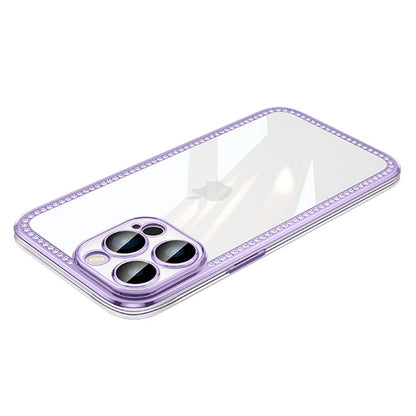 For iPhone 13 Pro 6.1 inch Electroplating Frame Phone Case TPU+PC Phone Cover with Camera Protection and Rhinestone Decor