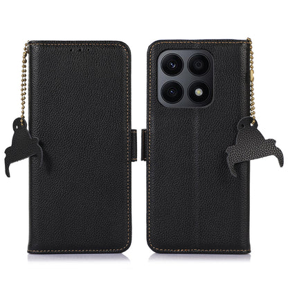 RFID Blocking Anti-drop Phone Case For Honor X8a 4G , Stand Wallet Genuine Leather Protective Cell Phone Cover