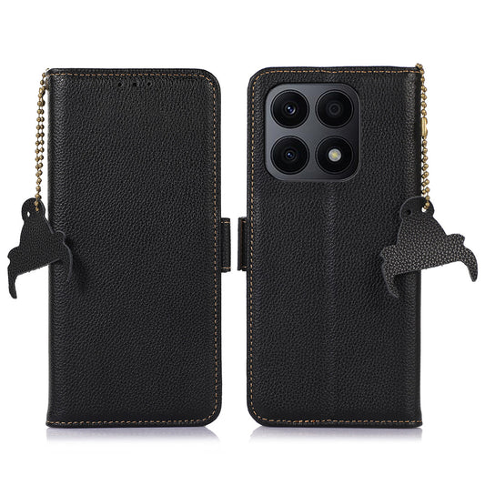 RFID Blocking Anti-drop Phone Case For Honor X8a 4G , Stand Wallet Genuine Leather Protective Cell Phone Cover