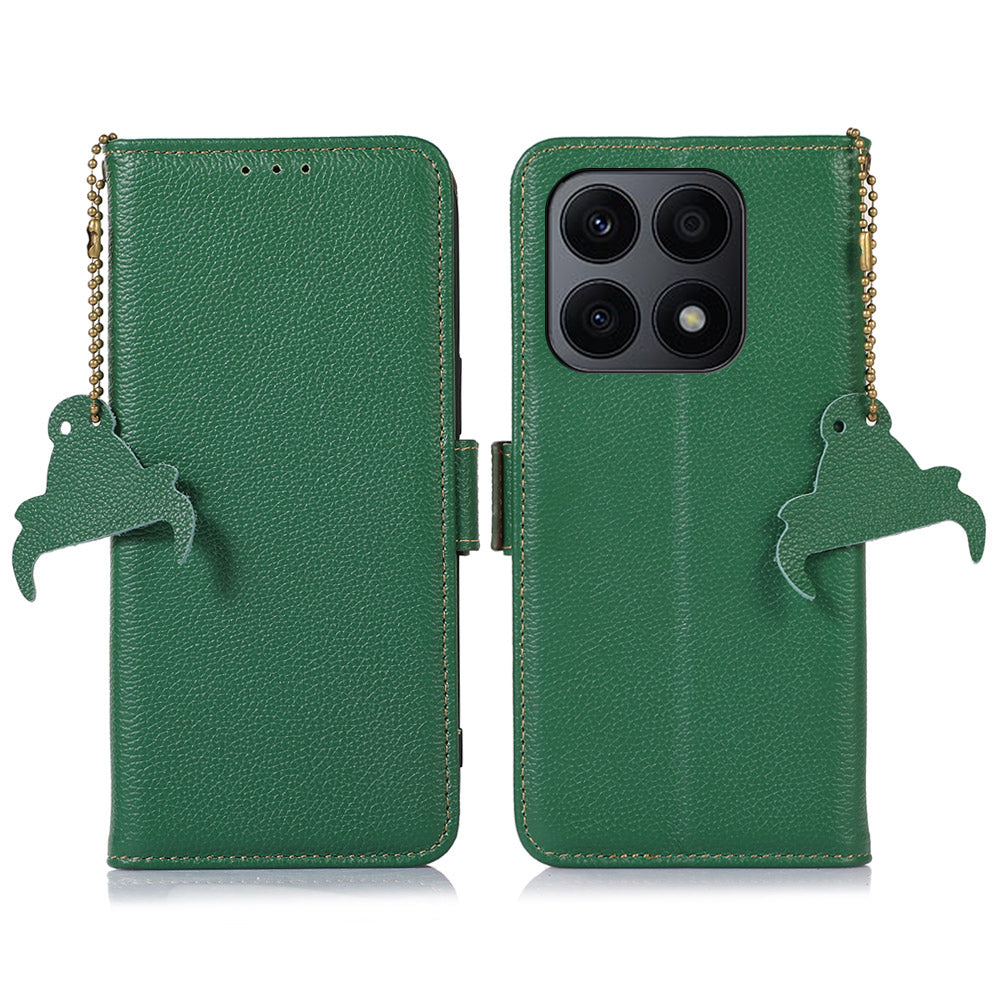 RFID Blocking Anti-drop Phone Case For Honor X8a 4G , Stand Wallet Genuine Leather Protective Cell Phone Cover