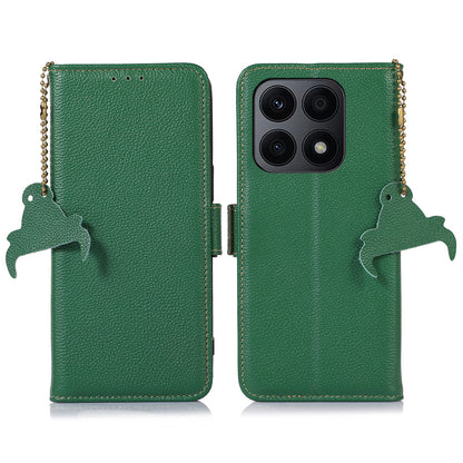 RFID Blocking Anti-drop Phone Case For Honor X8a 4G , Stand Wallet Genuine Leather Protective Cell Phone Cover
