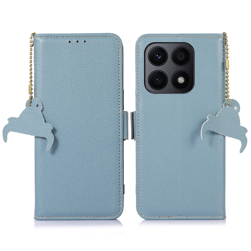 RFID Blocking Anti-drop Phone Case For Honor X8a 4G , Stand Wallet Genuine Leather Protective Cell Phone Cover