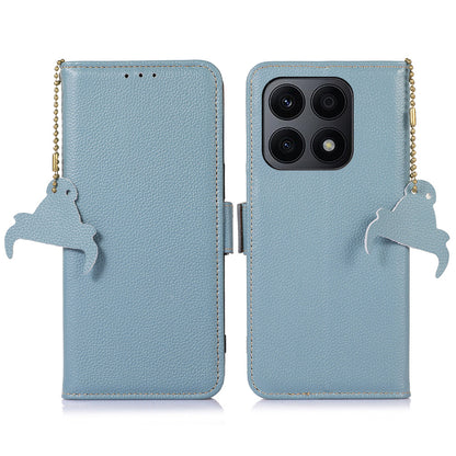 RFID Blocking Anti-drop Phone Case For Honor X8a 4G , Stand Wallet Genuine Leather Protective Cell Phone Cover