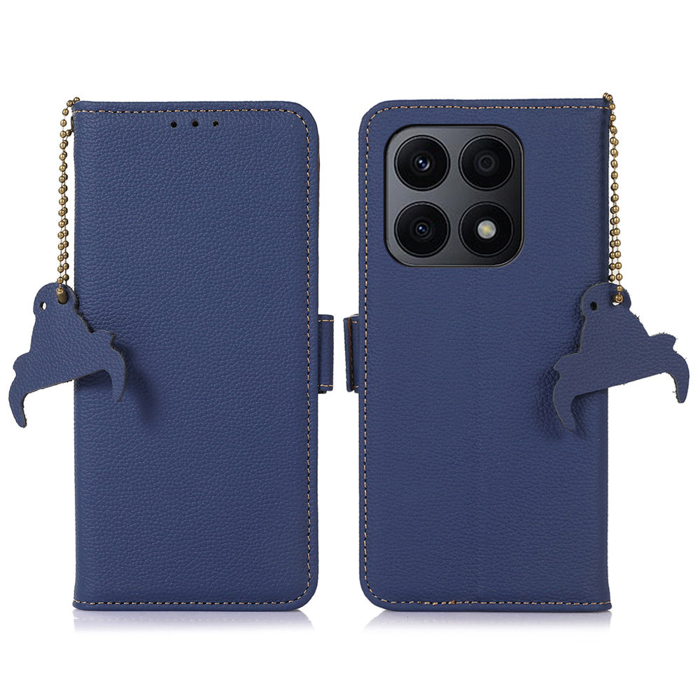 RFID Blocking Anti-drop Phone Case For Honor X8a 4G , Stand Wallet Genuine Leather Protective Cell Phone Cover