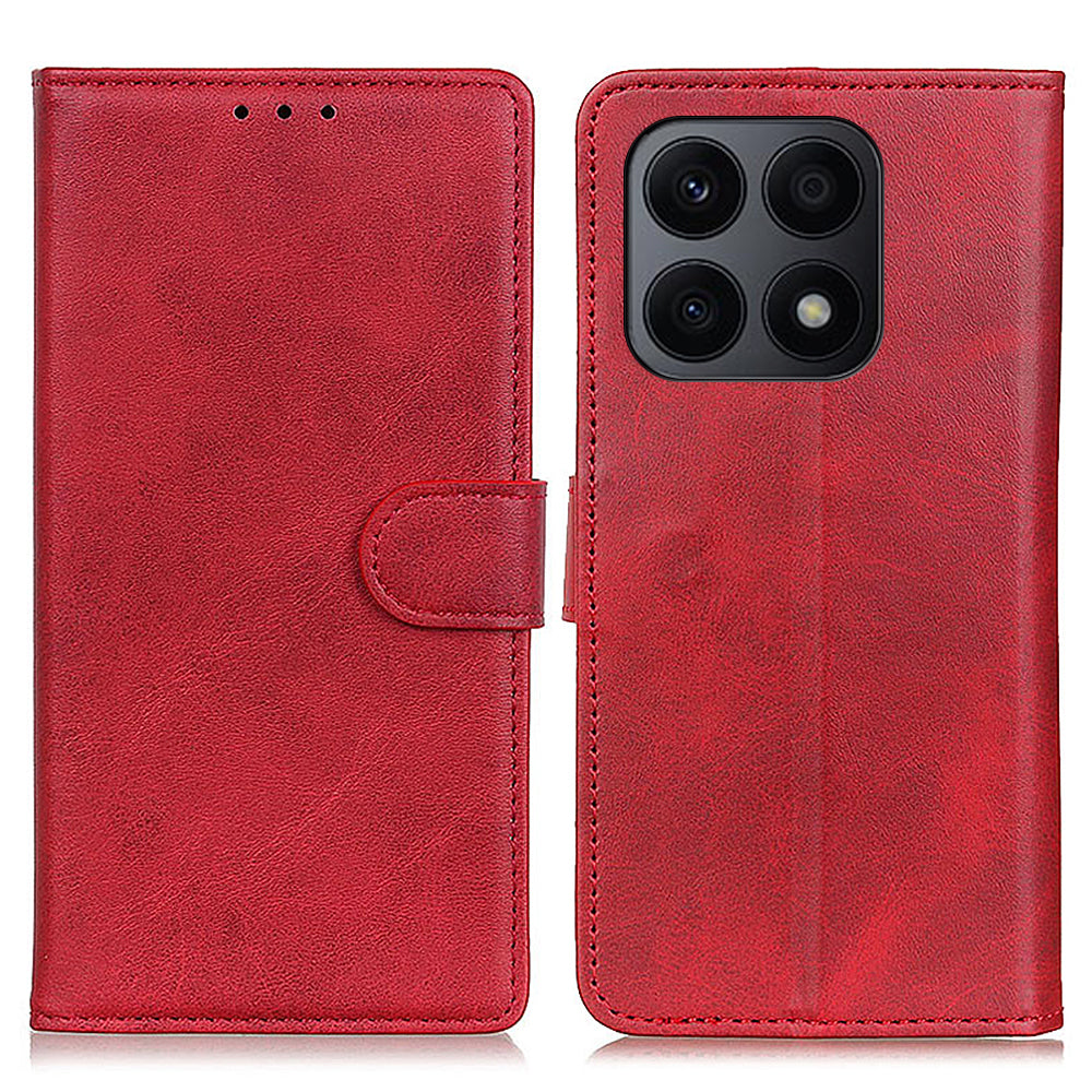 For Honor X8a 4G Cowhide Texture Leather Phone Shell Cover Supporting Stand Wallet Phone Case