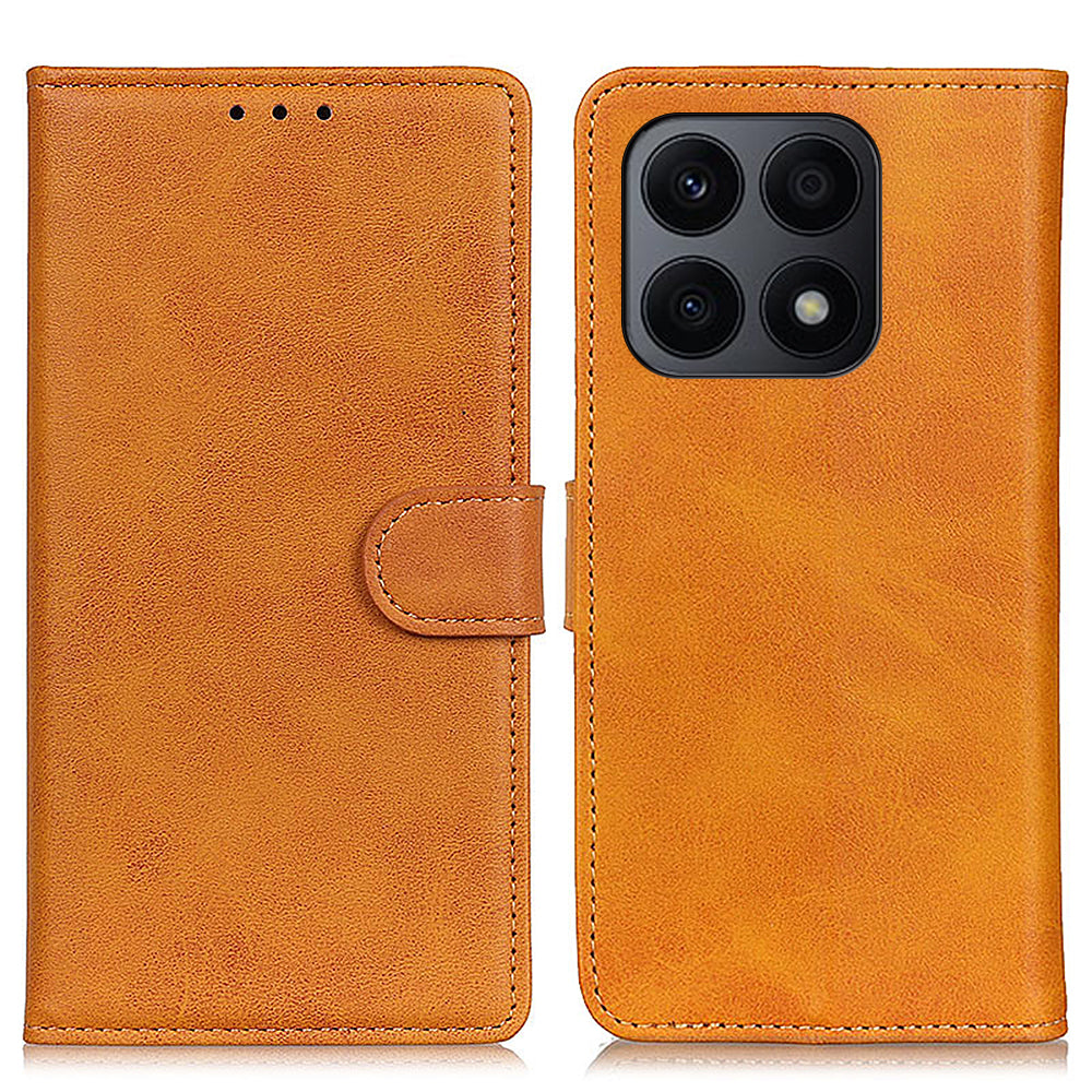 For Honor X8a 4G Cowhide Texture Leather Phone Shell Cover Supporting Stand Wallet Phone Case