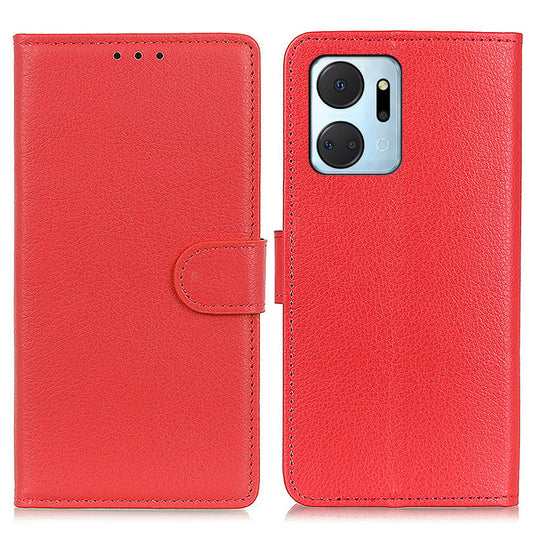 For Honor X7a 5G Drop Protection Phone Case Litchi Texture PU Leather Stand Wallet Anti-scratch Protective Phone Cover