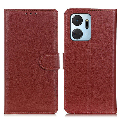 For Honor X7a 5G Drop Protection Phone Case Litchi Texture PU Leather Stand Wallet Anti-scratch Protective Phone Cover