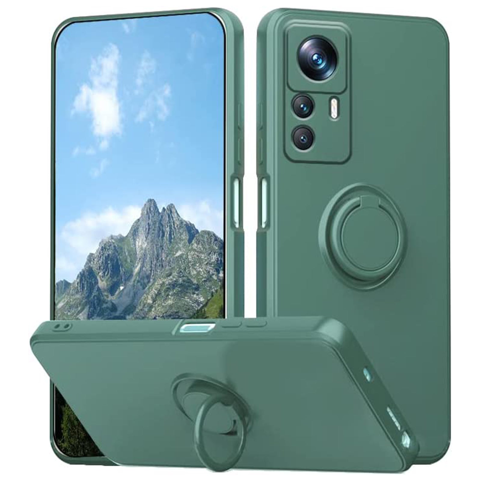 For Xiaomi 12T 5G / Redmi K50 Ultra 5G Ring Kickstand Liquid Silicone Phone Case Cell Phone Cover with Lanyard