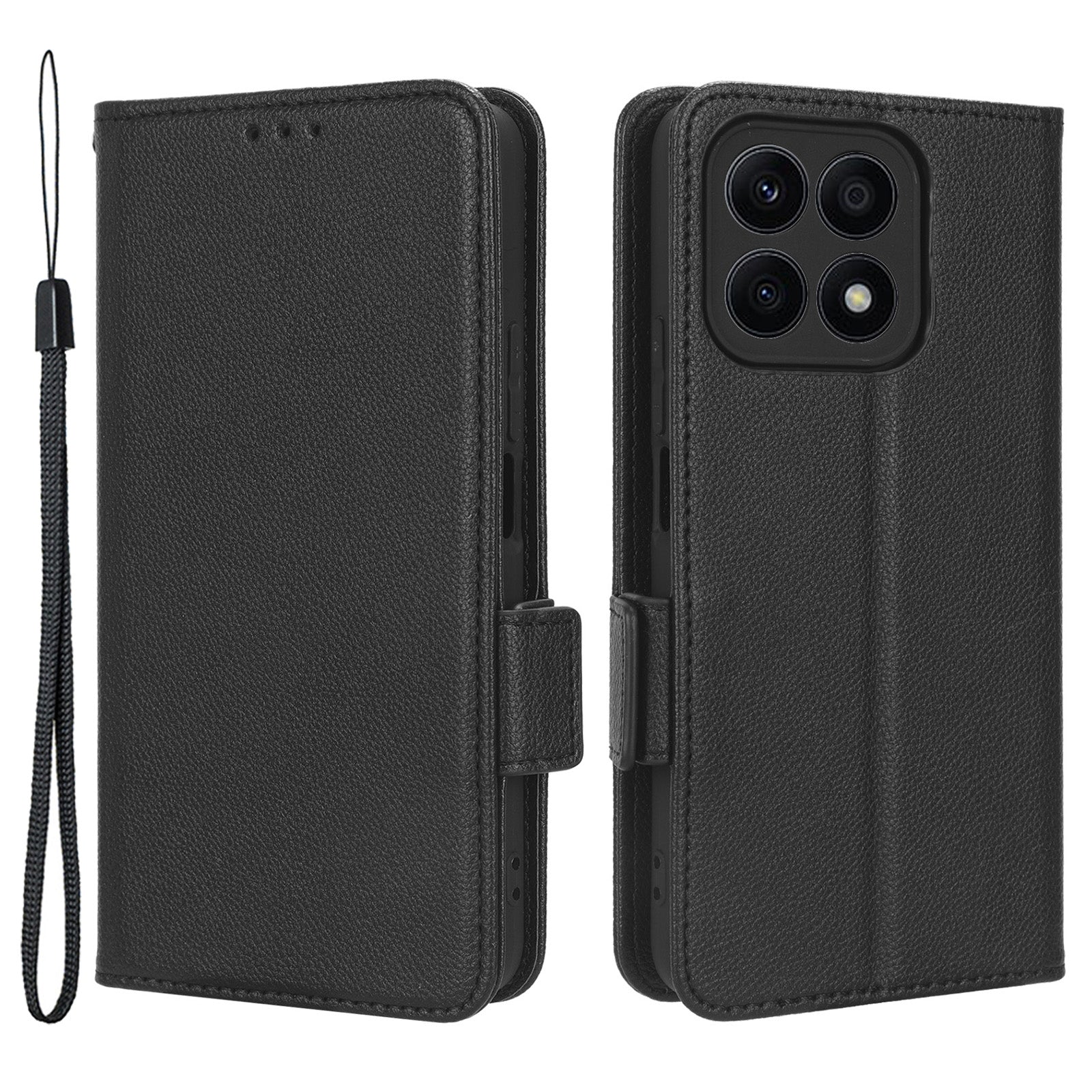 For Honor X8a 4G PU Leather Phone Case Flip Folio Stand Litchi TextureShockproof Cover with Wallet