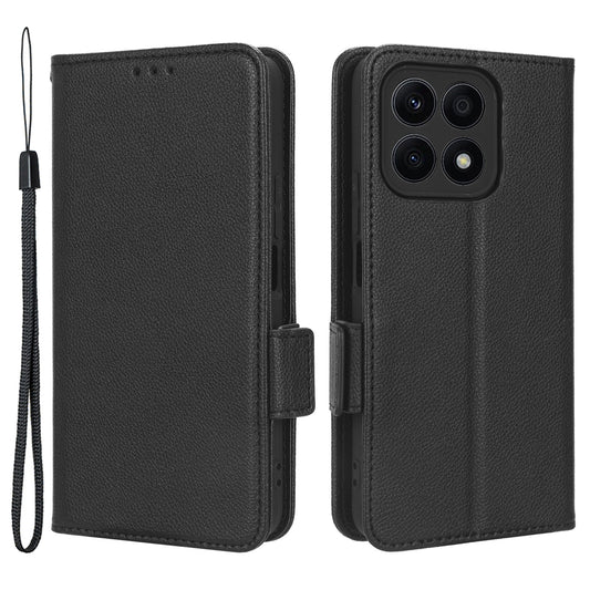 For Honor X8a 4G PU Leather Phone Case Flip Folio Stand Litchi TextureShockproof Cover with Wallet
