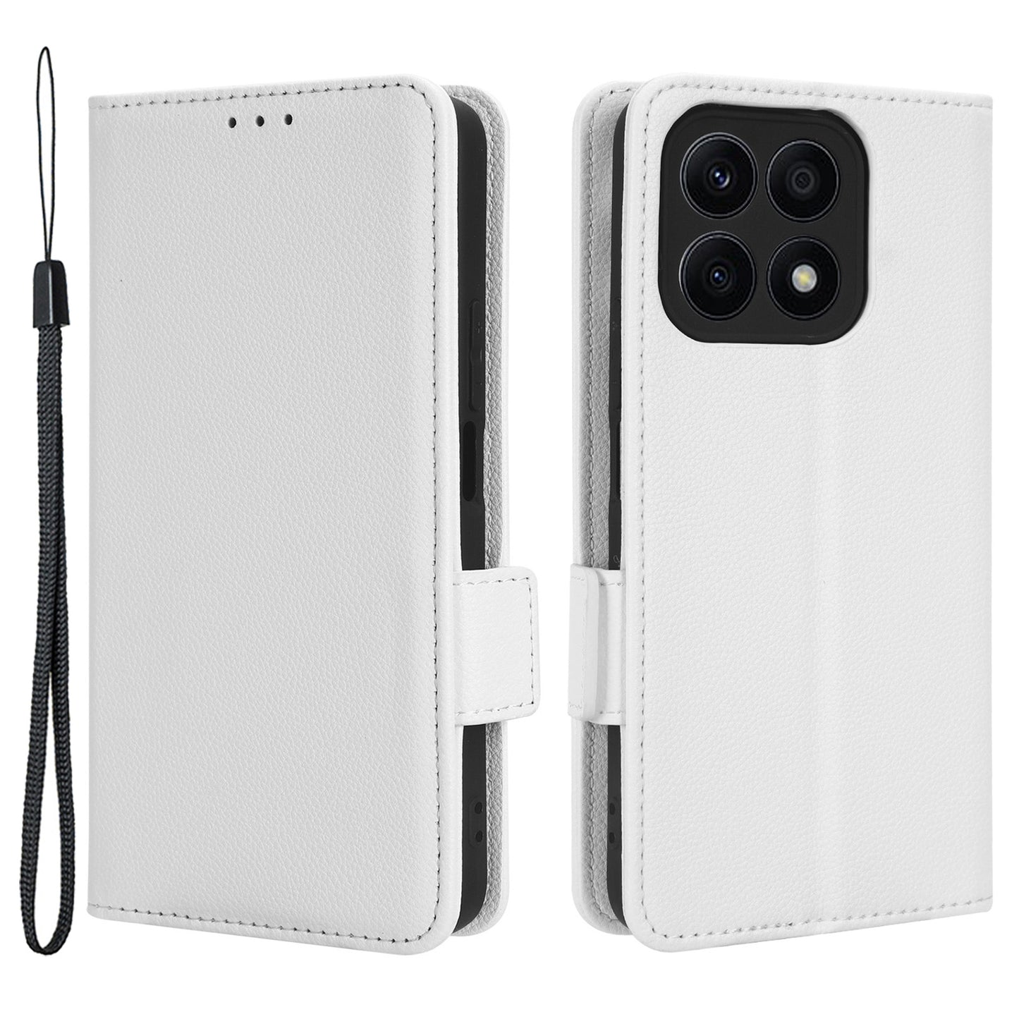 For Honor X8a 4G PU Leather Phone Case Flip Folio Stand Litchi TextureShockproof Cover with Wallet