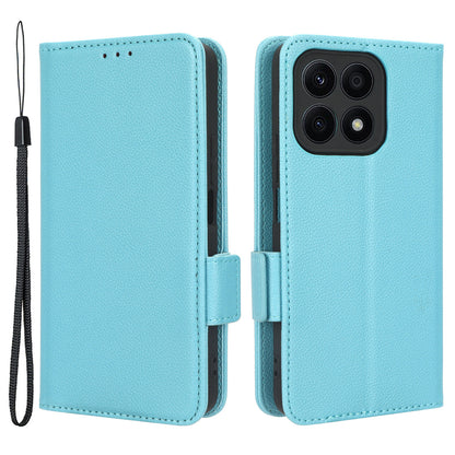 For Honor X8a 4G PU Leather Phone Case Flip Folio Stand Litchi TextureShockproof Cover with Wallet