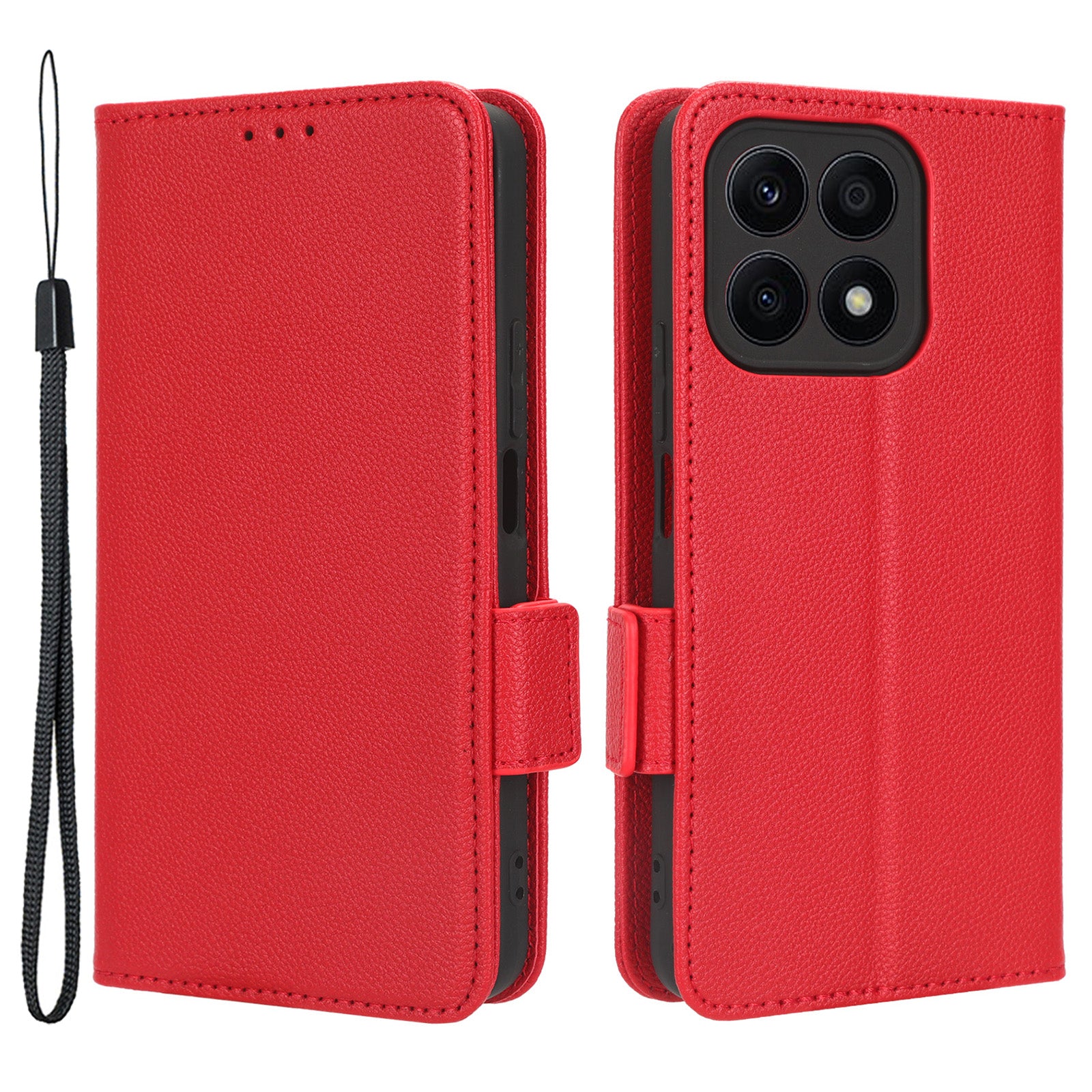 For Honor X8a 4G PU Leather Phone Case Flip Folio Stand Litchi TextureShockproof Cover with Wallet