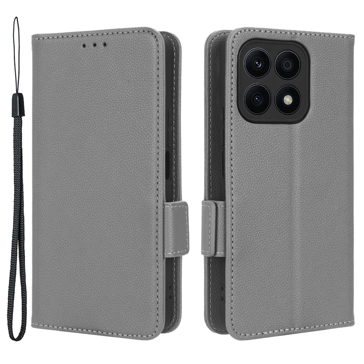 For Honor X8a 4G PU Leather Phone Case Flip Folio Stand Litchi TextureShockproof Cover with Wallet