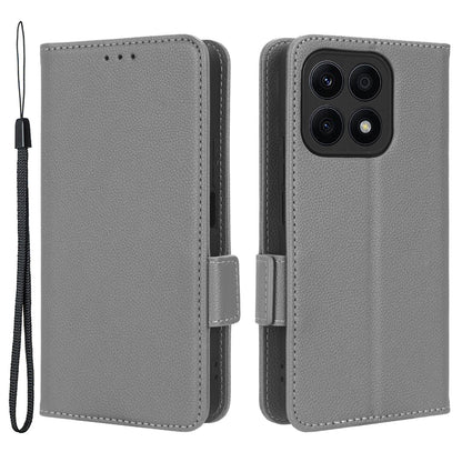 For Honor X8a 4G PU Leather Phone Case Flip Folio Stand Litchi TextureShockproof Cover with Wallet