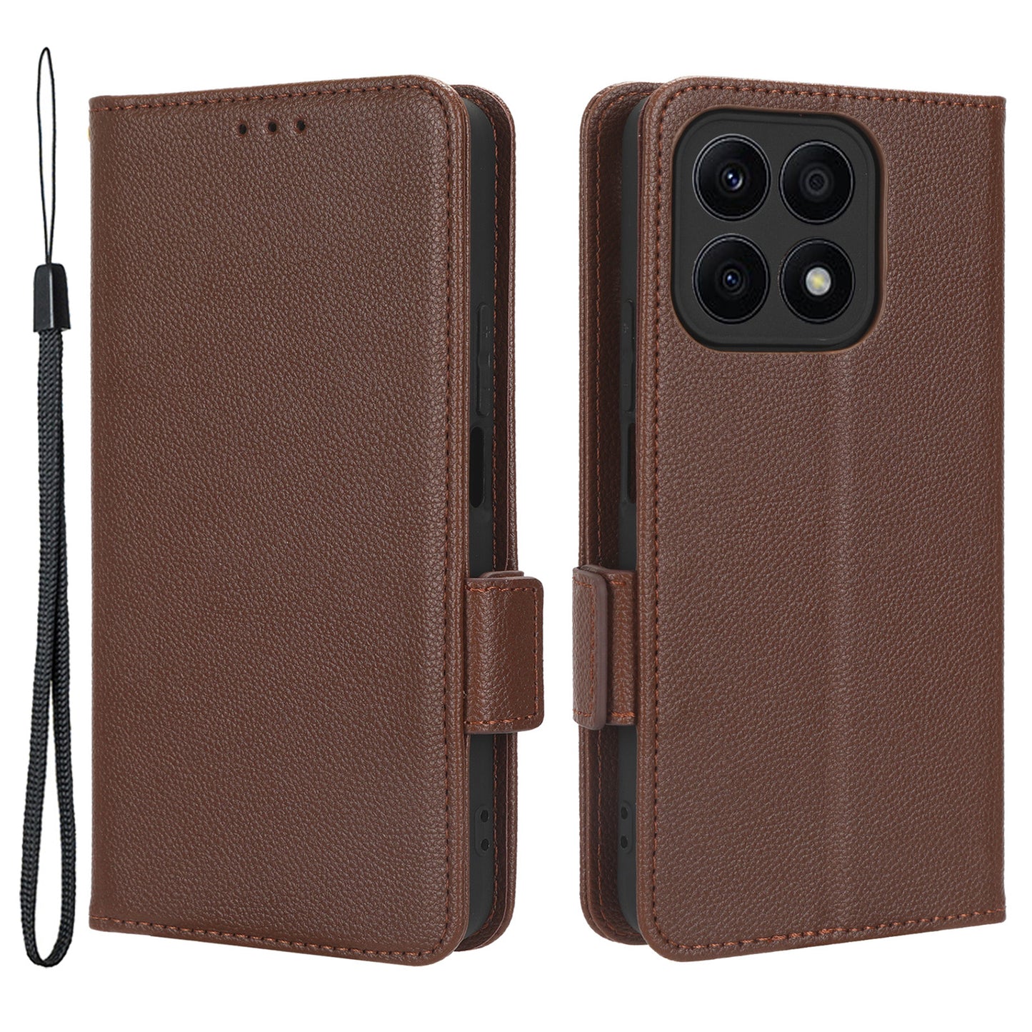 For Honor X8a 4G PU Leather Phone Case Flip Folio Stand Litchi TextureShockproof Cover with Wallet