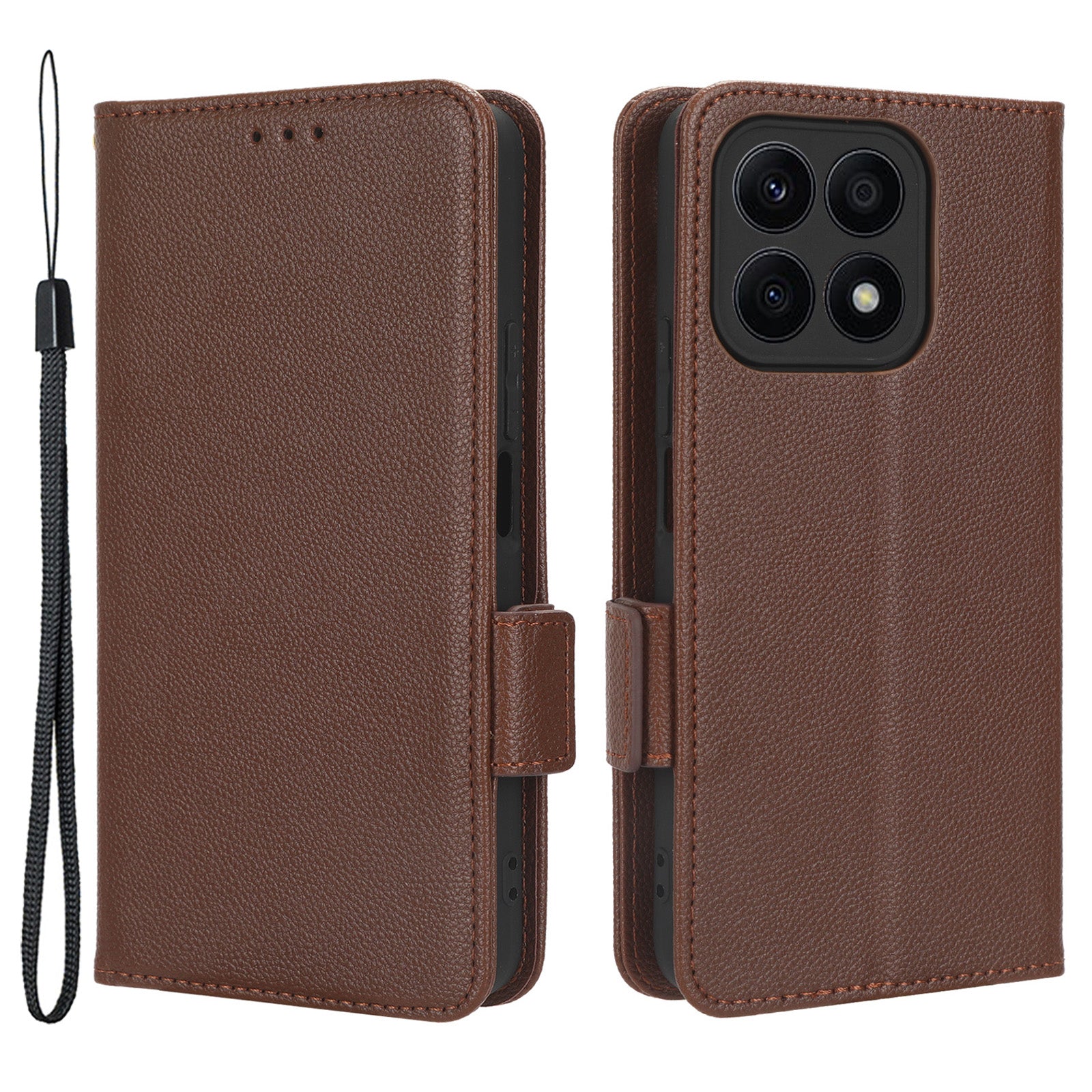 For Honor X8a 4G PU Leather Phone Case Flip Folio Stand Litchi TextureShockproof Cover with Wallet
