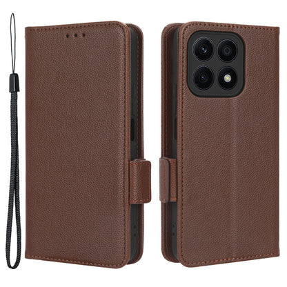 For Honor X8a 4G PU Leather Phone Case Flip Folio Stand Litchi TextureShockproof Cover with Wallet