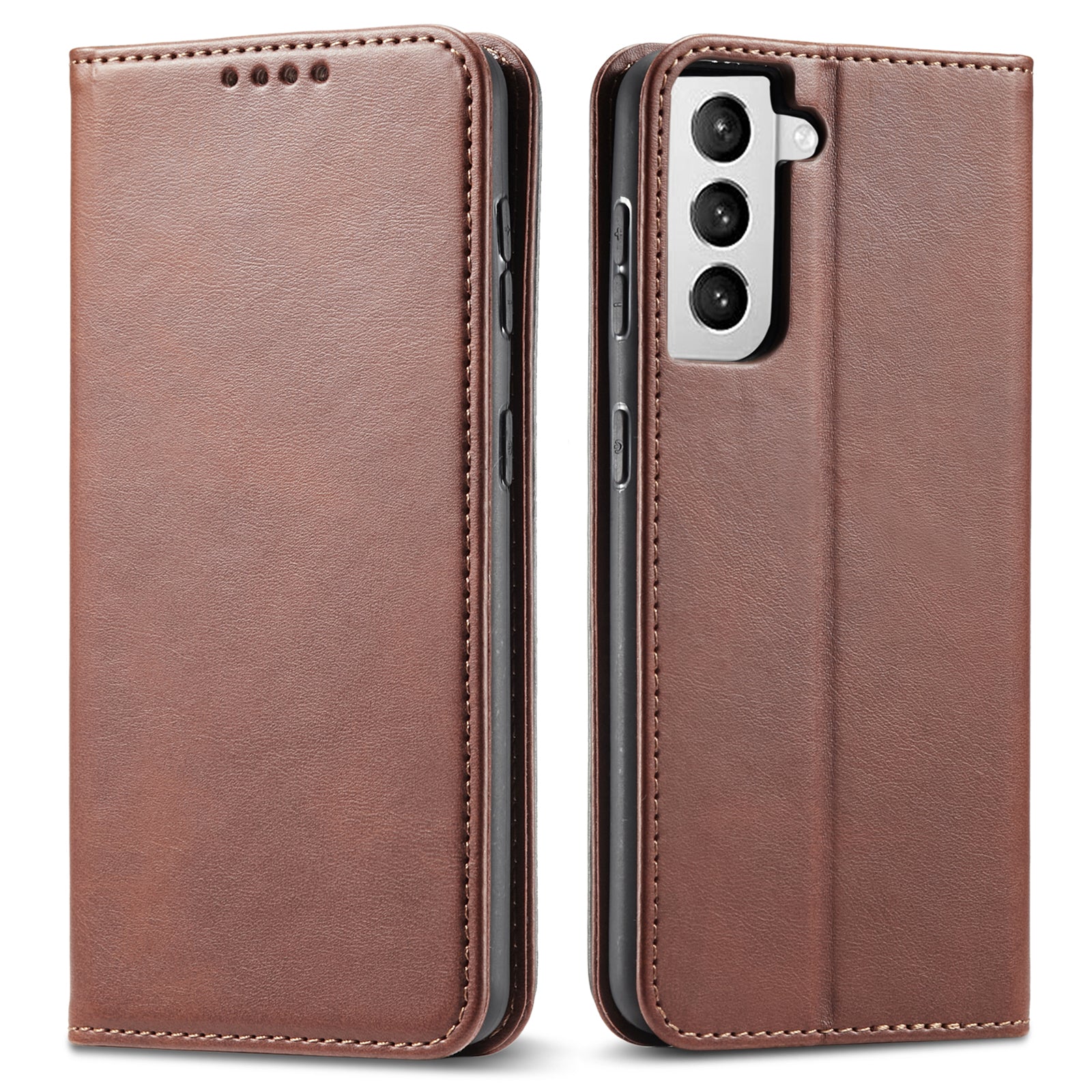 For Samsung Galaxy S21+ 5G Anti-drop Phone Case Stand Calf Texture Flip Phone Cover Card Holder