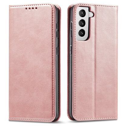 For Samsung Galaxy S21+ 5G Anti-drop Phone Case Stand Calf Texture Flip Phone Cover Card Holder