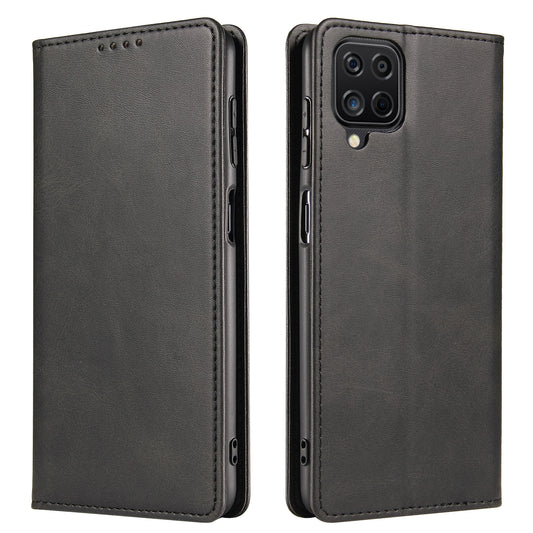 For Samsung Galaxy A12 Flip Leather Phone Wallet Case Stand Calf Texture Magnetic Protective Phone Cover