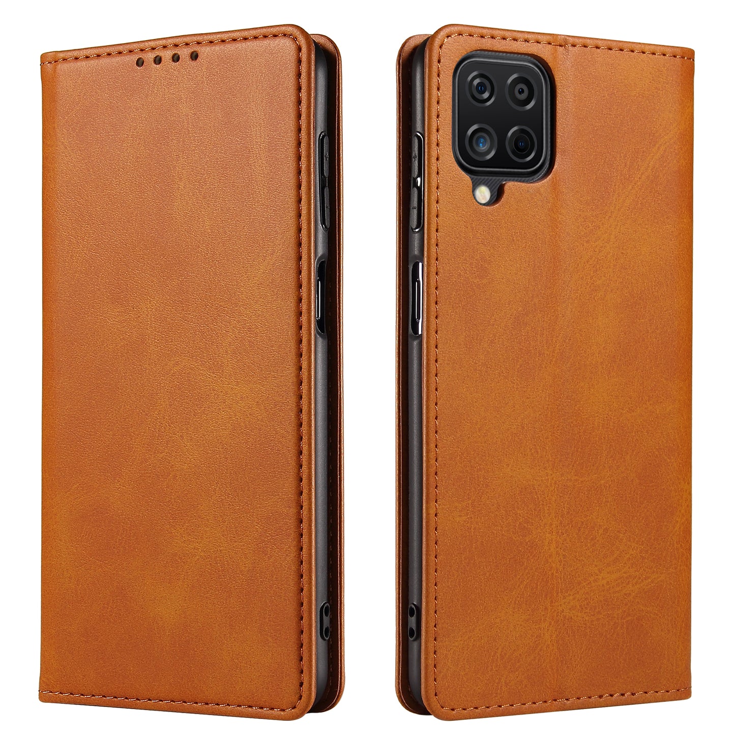 For Samsung Galaxy A12 Flip Leather Phone Wallet Case Stand Calf Texture Magnetic Protective Phone Cover