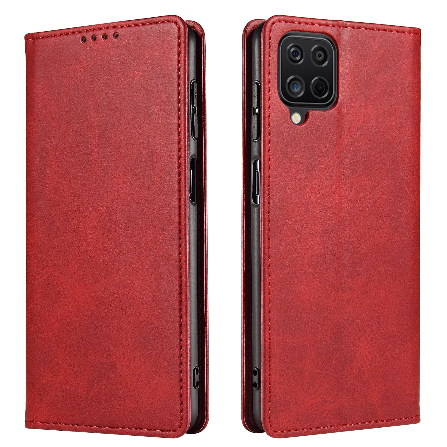 For Samsung Galaxy A12 Flip Leather Phone Wallet Case Stand Calf Texture Magnetic Protective Phone Cover