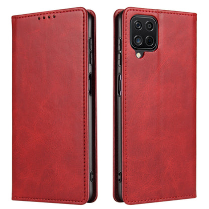 For Samsung Galaxy A12 Flip Leather Phone Wallet Case Stand Calf Texture Magnetic Protective Phone Cover