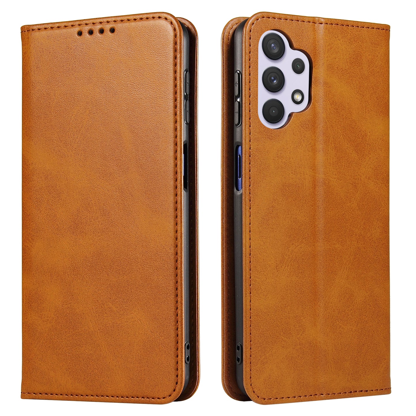 For Samsung Galaxy A32 4G (EU Version) Magnetic Leather Phone Case Stand Calf Texture Anti-scratch Phone Cover Card Holder