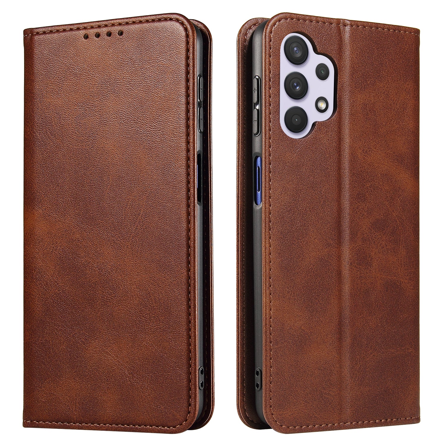 For Samsung Galaxy A32 4G (EU Version) Magnetic Leather Phone Case Stand Calf Texture Anti-scratch Phone Cover Card Holder