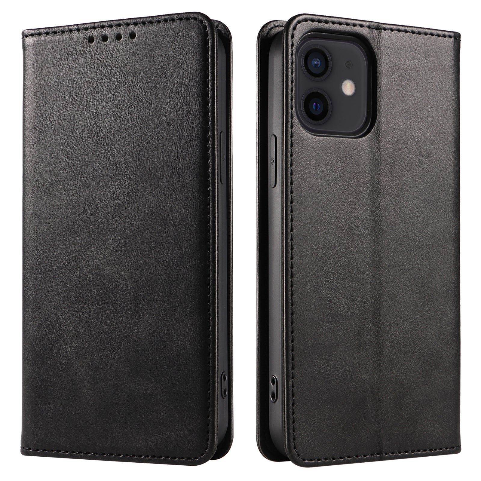For iPhone 12 / 12 Pro 6.1 inch Anti-Scratch Phone Case Wallet Magnetic Leather Stand Calf Texture Phone Cover