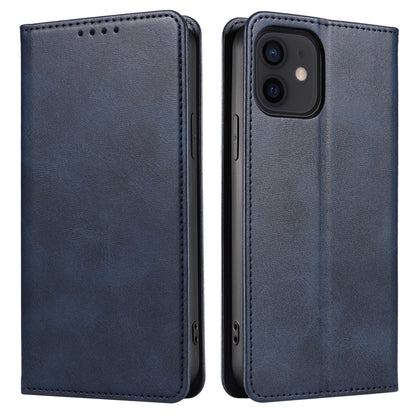 For iPhone 12 / 12 Pro 6.1 inch Anti-Scratch Phone Case Wallet Magnetic Leather Stand Calf Texture Phone Cover