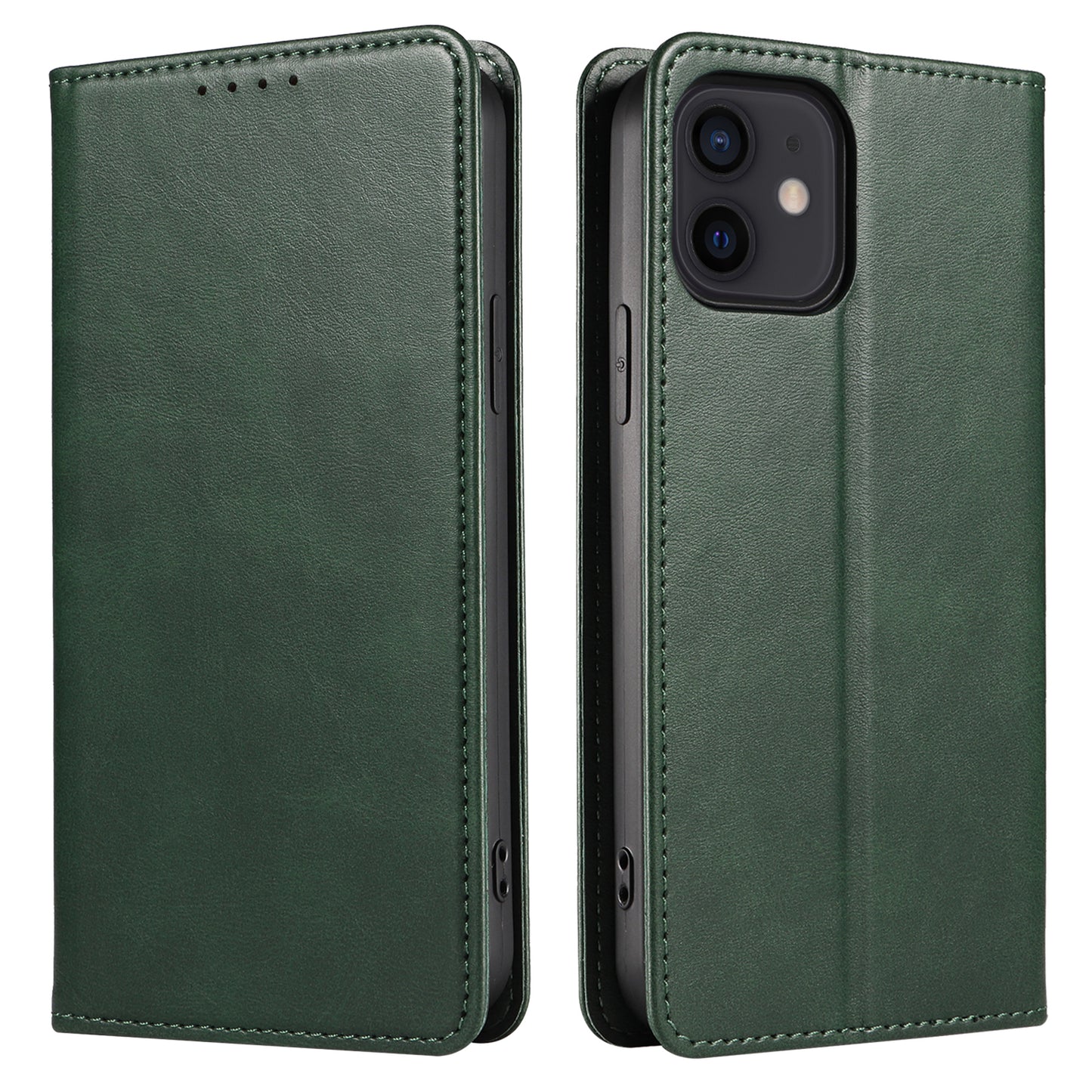 For iPhone 12 / 12 Pro 6.1 inch Anti-Scratch Phone Case Wallet Magnetic Leather Stand Calf Texture Phone Cover