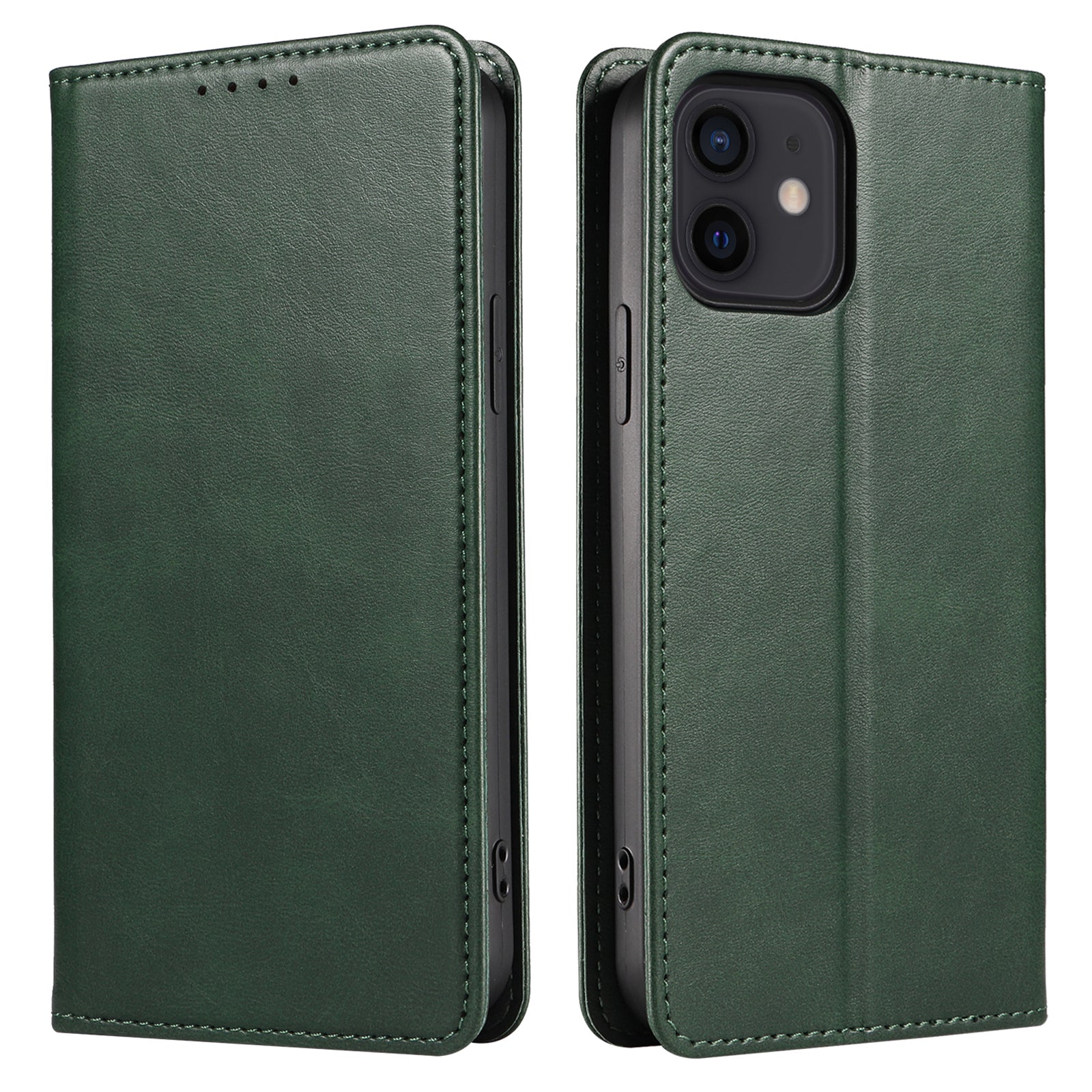For iPhone 12 / 12 Pro 6.1 inch Anti-Scratch Phone Case Wallet Magnetic Leather Stand Calf Texture Phone Cover