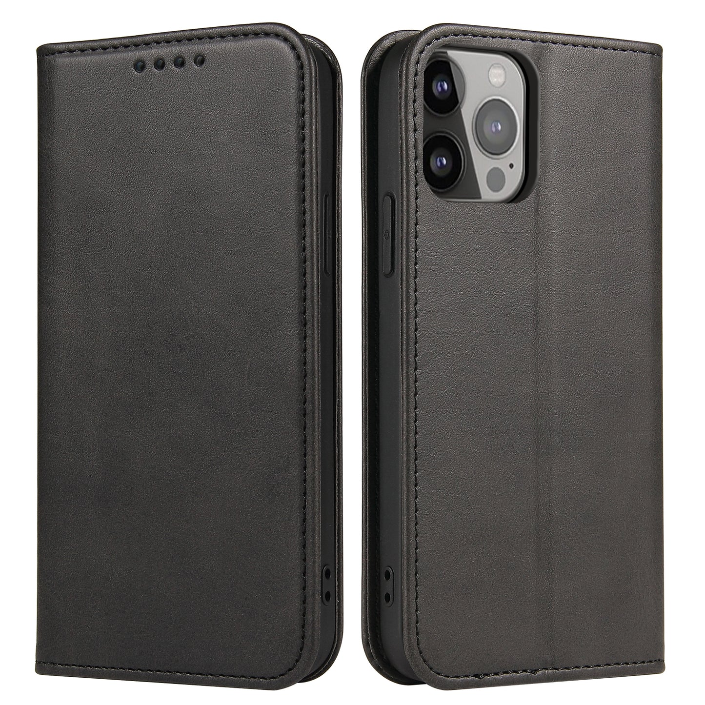 For iPhone 13 Pro 6.1 inch Cell Phone Case Wallet Magnetic Leather Stand Calf Texture Phone Cover