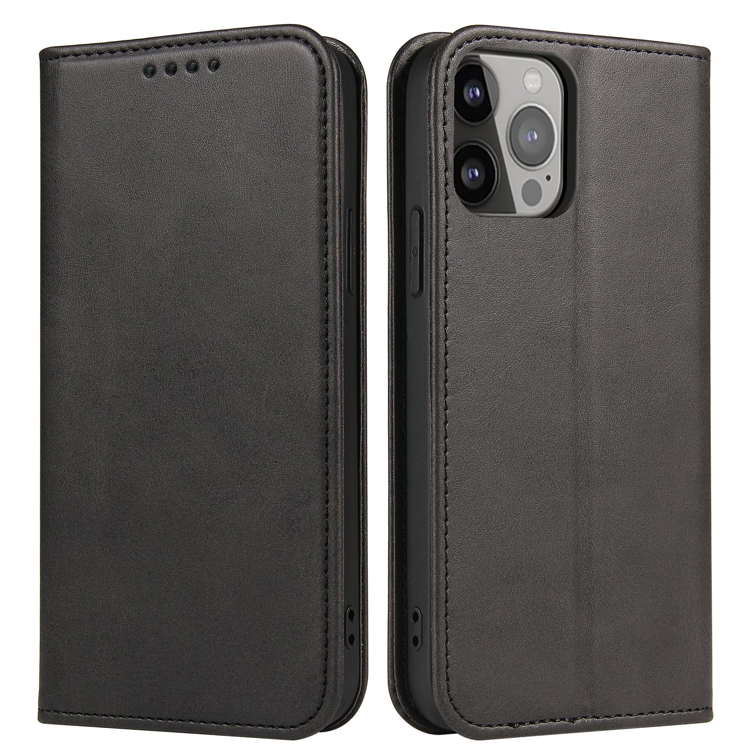 For iPhone 13 Pro 6.1 inch Cell Phone Case Wallet Magnetic Leather Stand Calf Texture Phone Cover