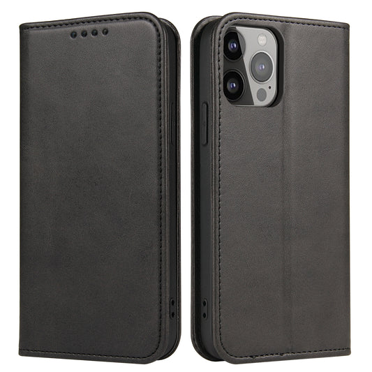 For iPhone 13 Pro 6.1 inch Cell Phone Case Wallet Magnetic Leather Stand Calf Texture Phone Cover