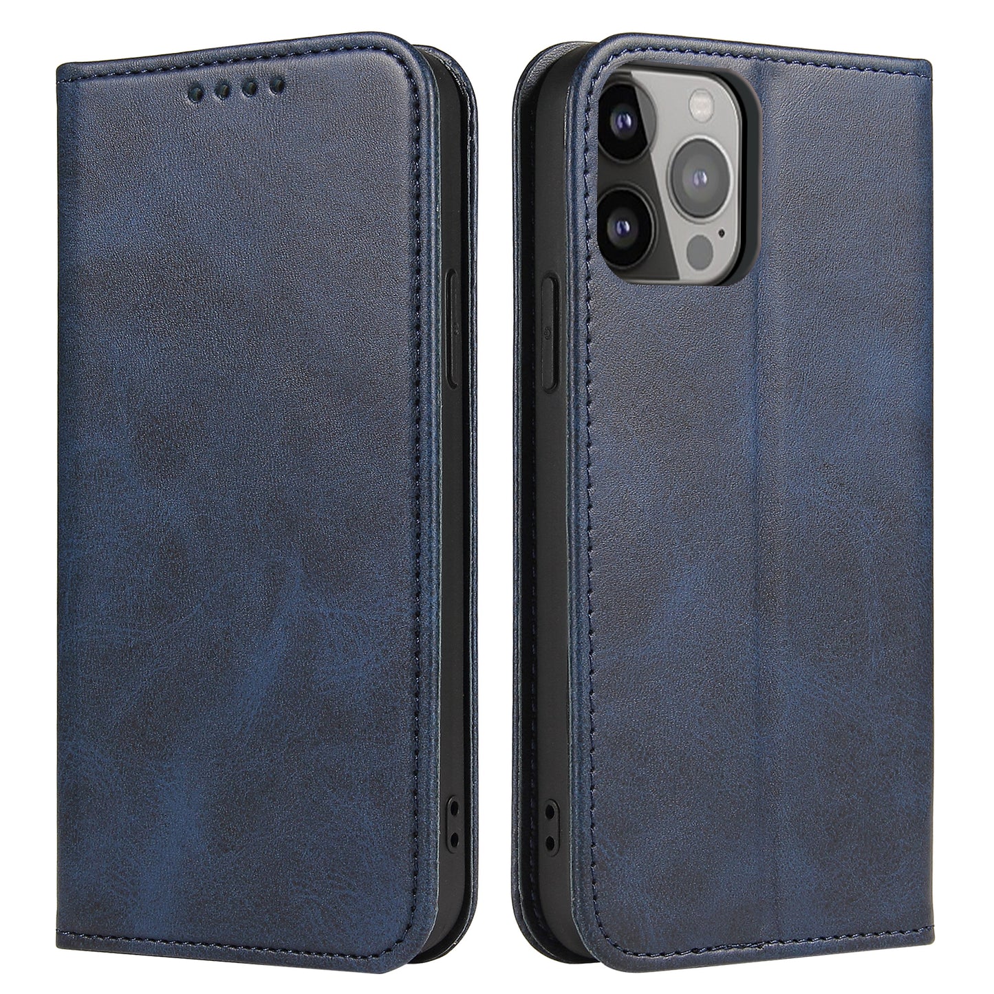For iPhone 13 Pro 6.1 inch Cell Phone Case Wallet Magnetic Leather Stand Calf Texture Phone Cover